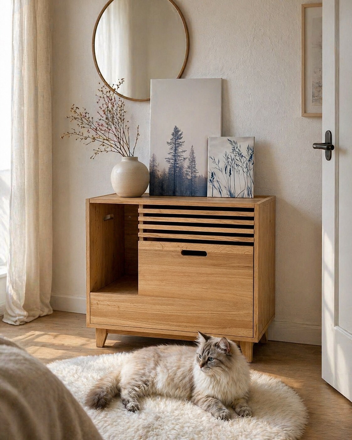 Tiger the Home у стены с зеркалом