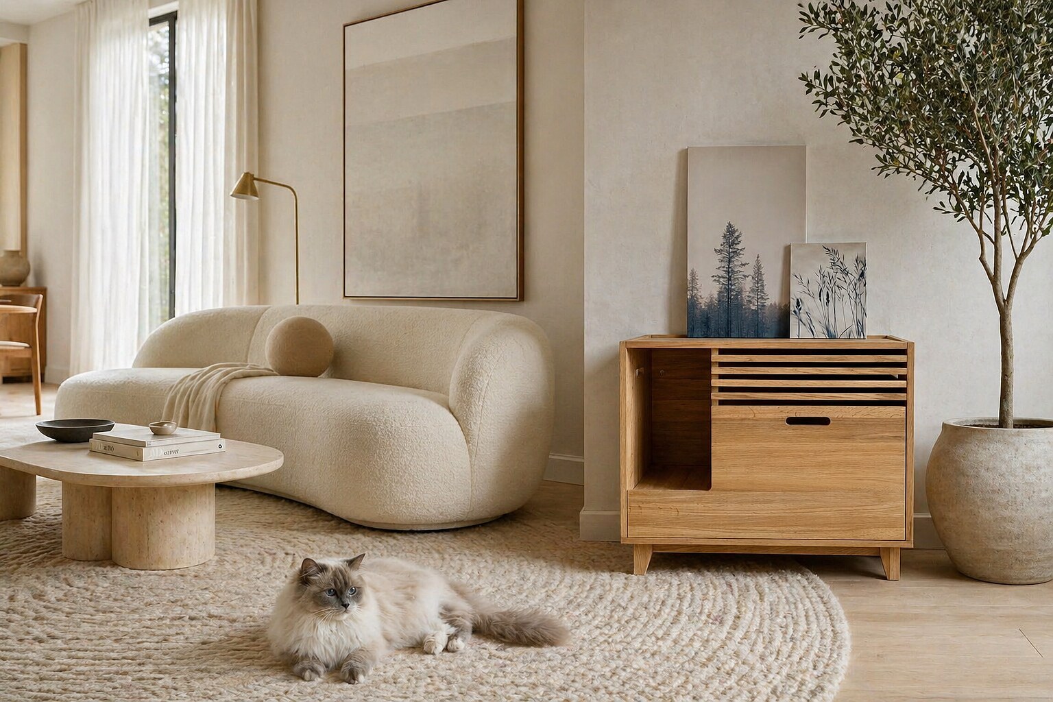 Tiger the Home в вечернем интерьере с арочным зеркалом